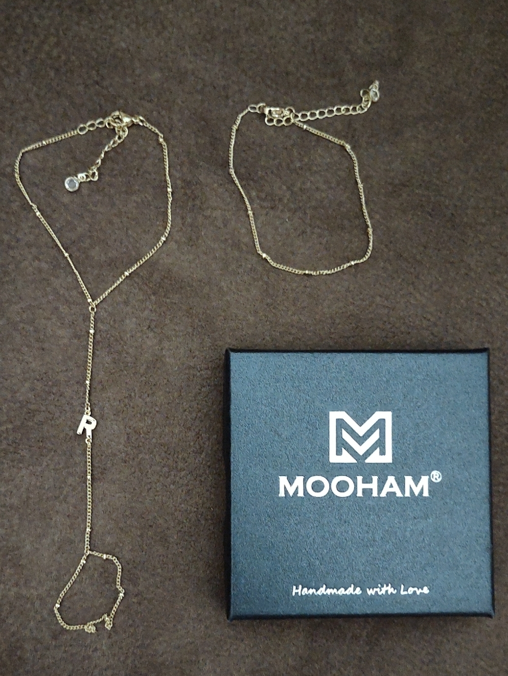 M MOOHAM Hand Chain Bracelets for Women - Dainty Gold Initial Ring Bracelet